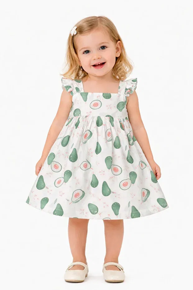 Детское платье для девочек с принтом Avocado patterned wing figured Mika Bebek & Çocuk, Green White