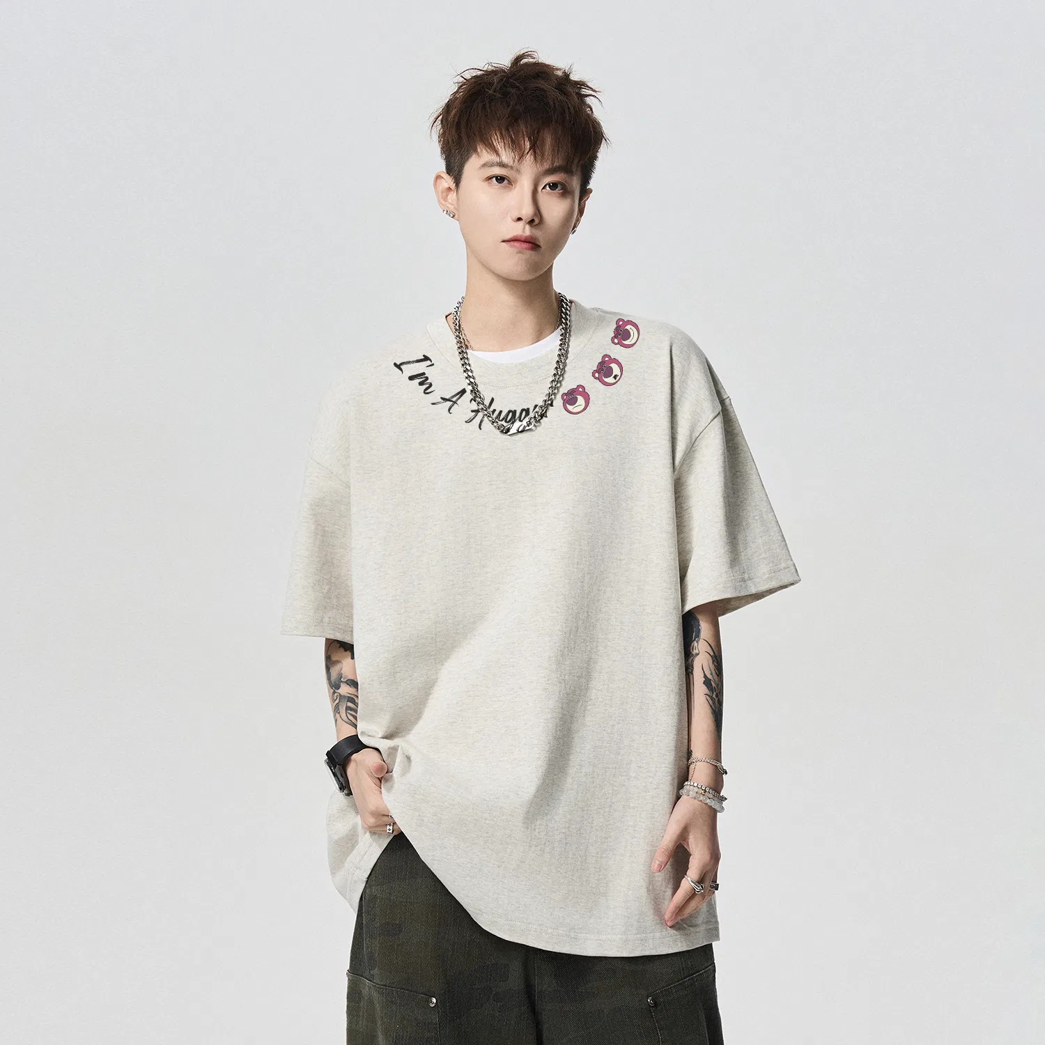 Детская футболка с принтом Disney Unisex Crew Neck Thin Straight Fit, Disney, White Heather Gray — фото 4