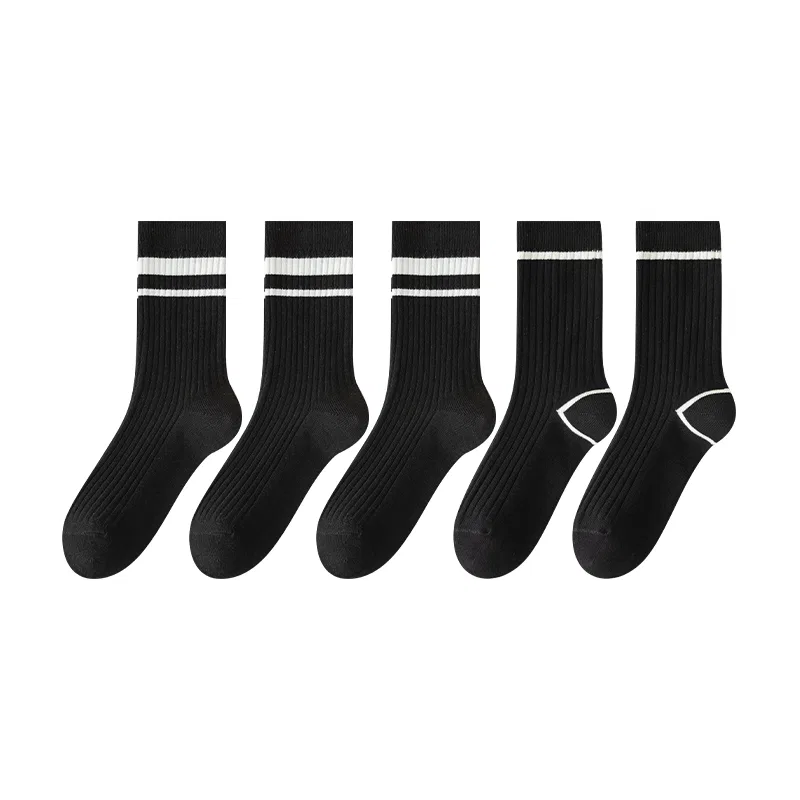 Носки детские с полосками MINISO, 3 Black Stripes+2 Black Unlined Stripes