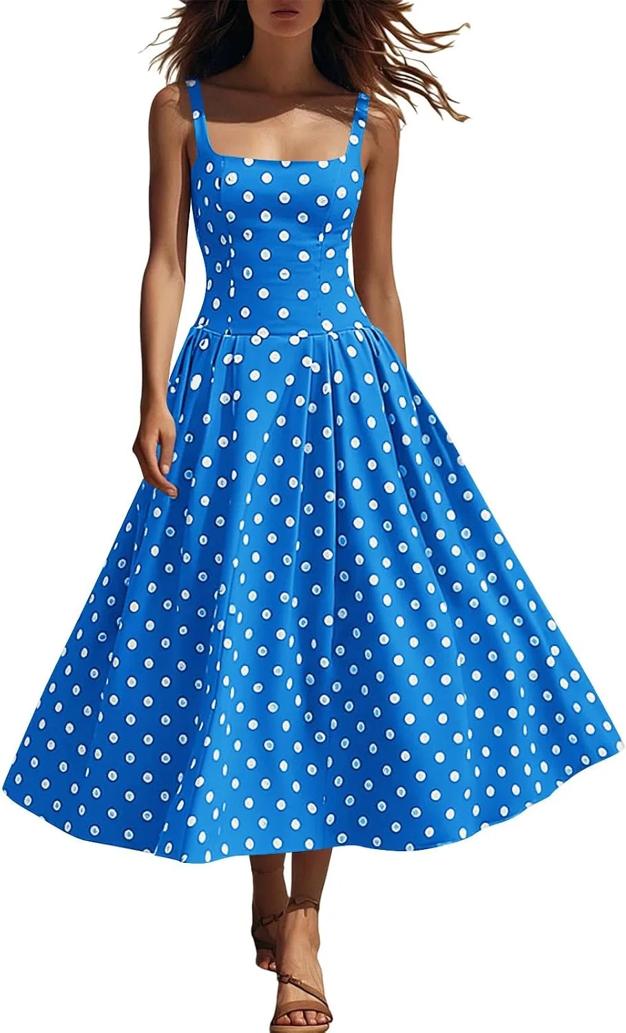 Женское платье-макси без рукавов с принтом Polka Dot, голубой