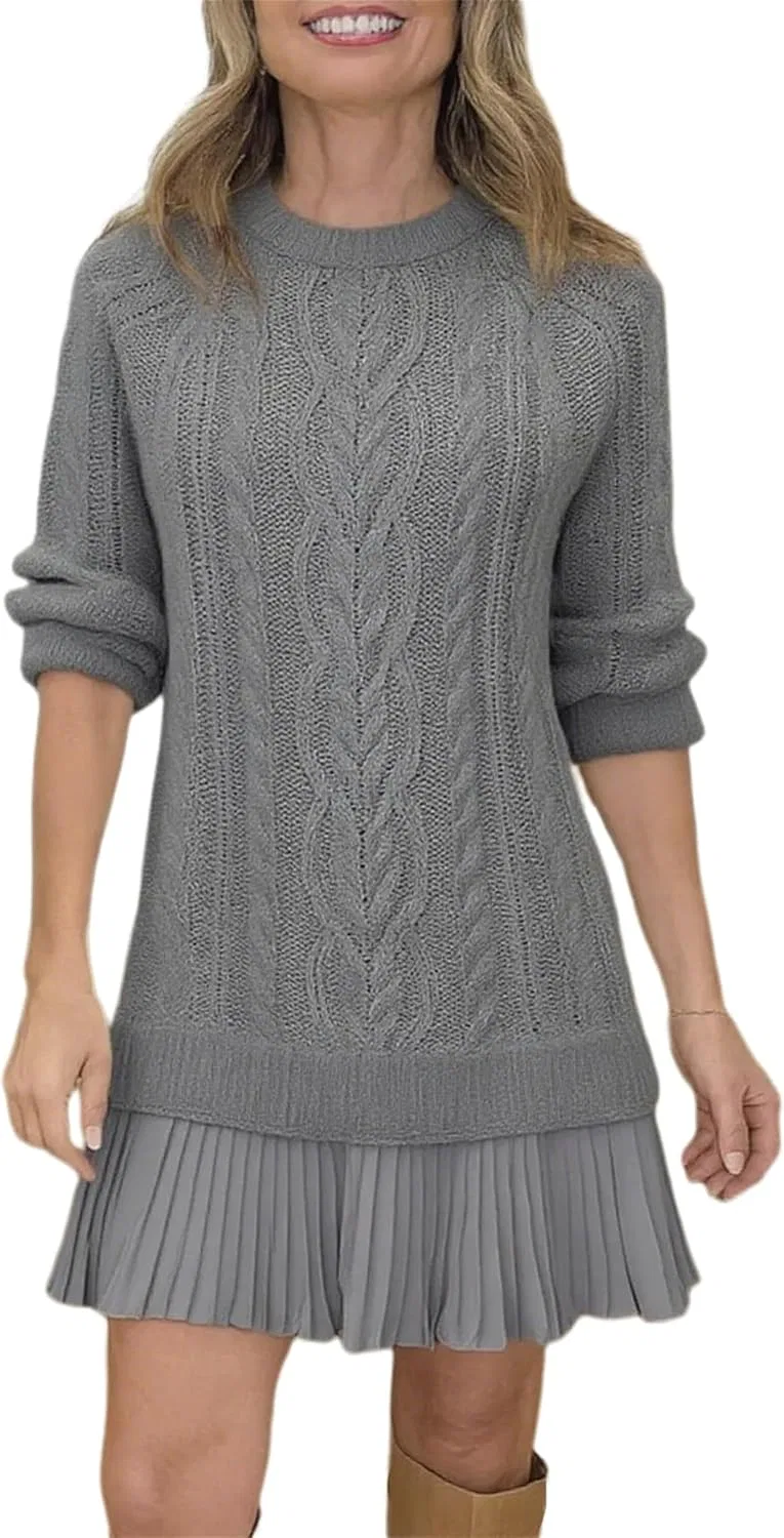 Женское мини-платье с кабельной вязкой A-line Casual, Gray