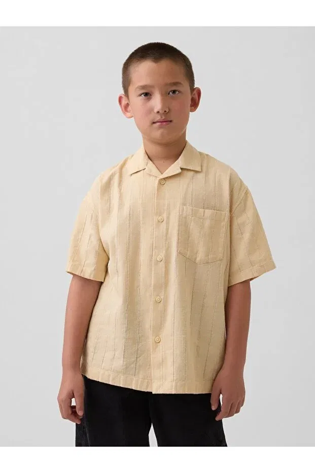 Детская рубашка для мальчиков свободного кроя Relaxed Vacay Shirt Gap, Beige-000