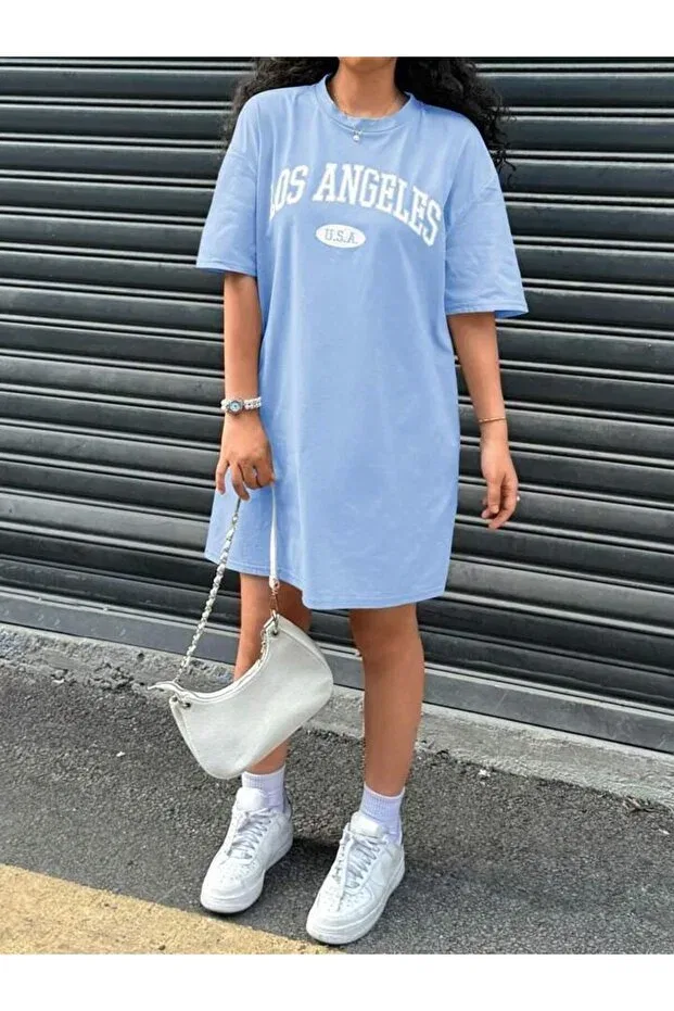 Детское платье-футболка для девочек с принтом Girl'S Baby Blue Los Angeles Printed T-Shirt-Dress Morning Kids, Bebeblue — фото 3
