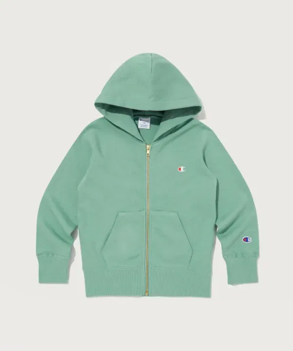 Худи на молнии Champion Kids с логотипом C, зеленое