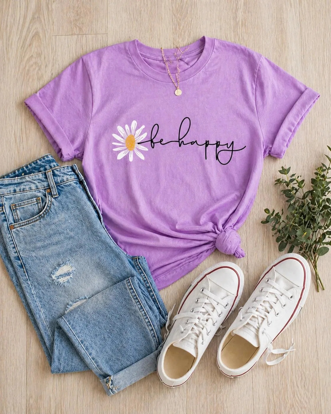 Женская футболка с ромашкой Be Happy Comfort Colors, Neon Violet — фото 3