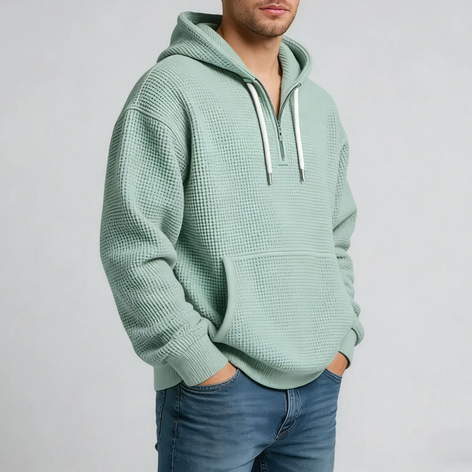 Мужская худи с длинным рукавом на молнии, Light Green — фото 4