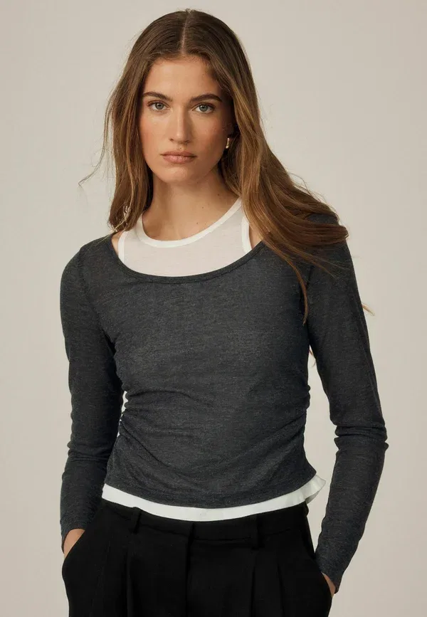 Топ с длинным рукавом, Regular fit, Regular fit - layered long sleeve top, Next, grey white, белый/серый