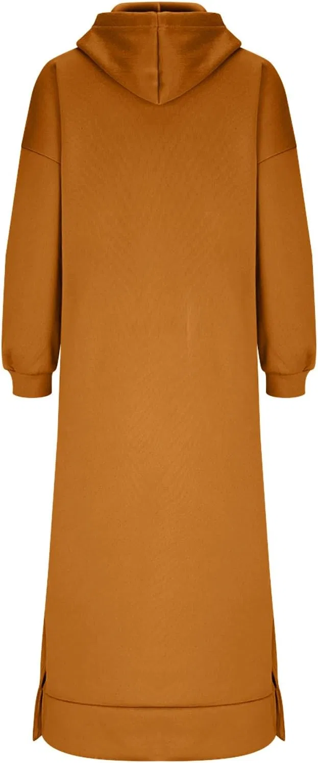 Женское платье-макси с капюшоном свободного кроя, Orange — фото 3