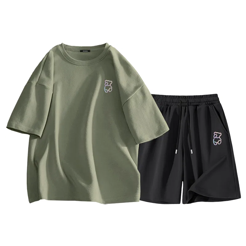 Детский спортивный костюм с принтом Медведь MINISO, Palm Green And Black