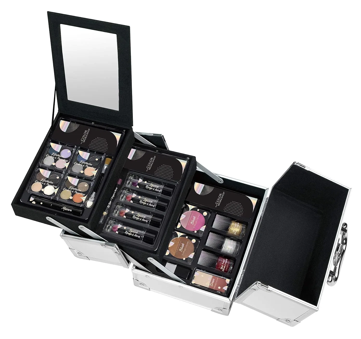 Набор косметики Clear Vanity Case, Markwins, 20 теней, 4 румян, 4 бронзера, 3 стробинга, 6 блесков, 3 контурных карандаша, 3 помады, 2 кисти, многоцветный — фото 2