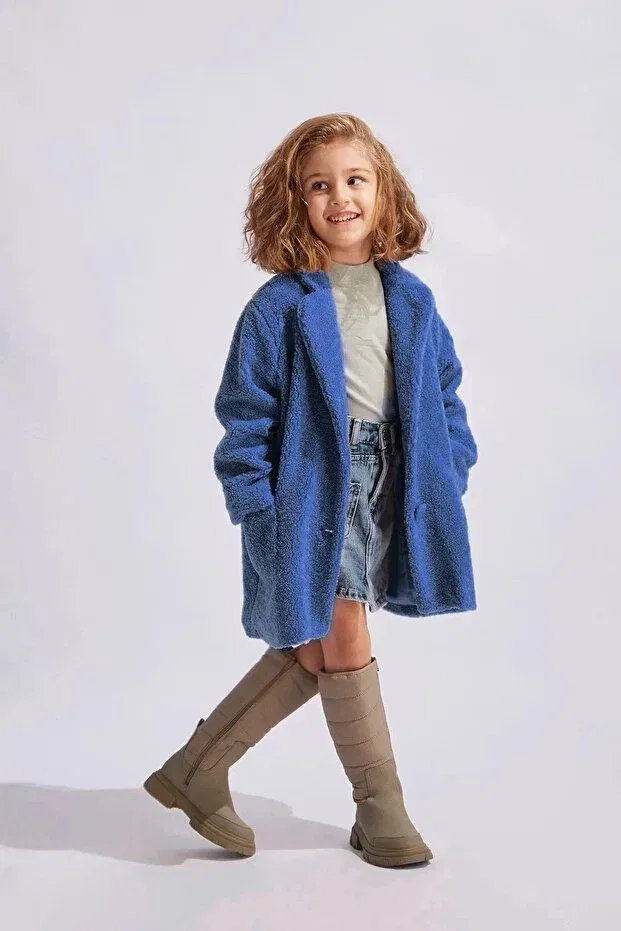 Детское пальто для девочек из плюша Generic Brands, Navy Blue — фото 2