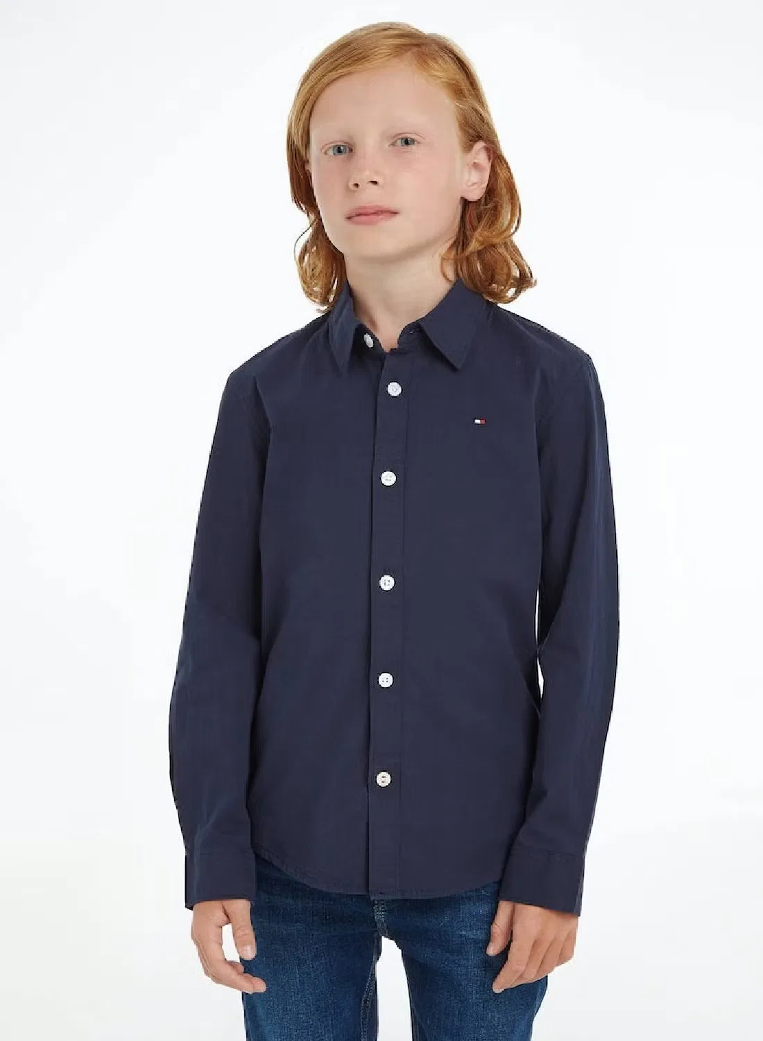 Рубашка на пуговицах из хлопкового поплина Tommy Hilfiger, темно-синий