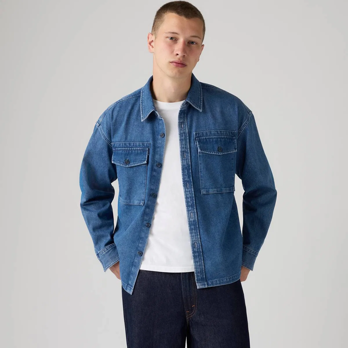 Свободная джинсовая рубашка Waller Levi's, Waller Indigo Herringbone - Medium Wash