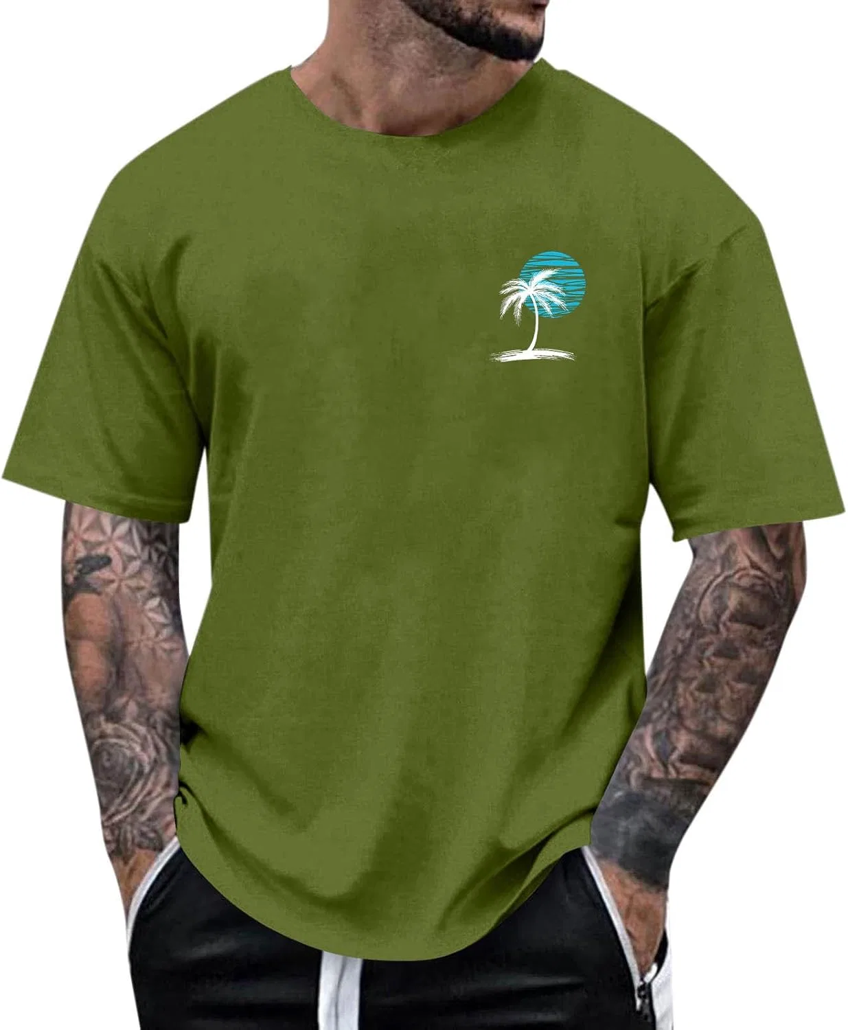 Мужская футболка с пальмой Beach Palm Tree T-Shirt, Army Green