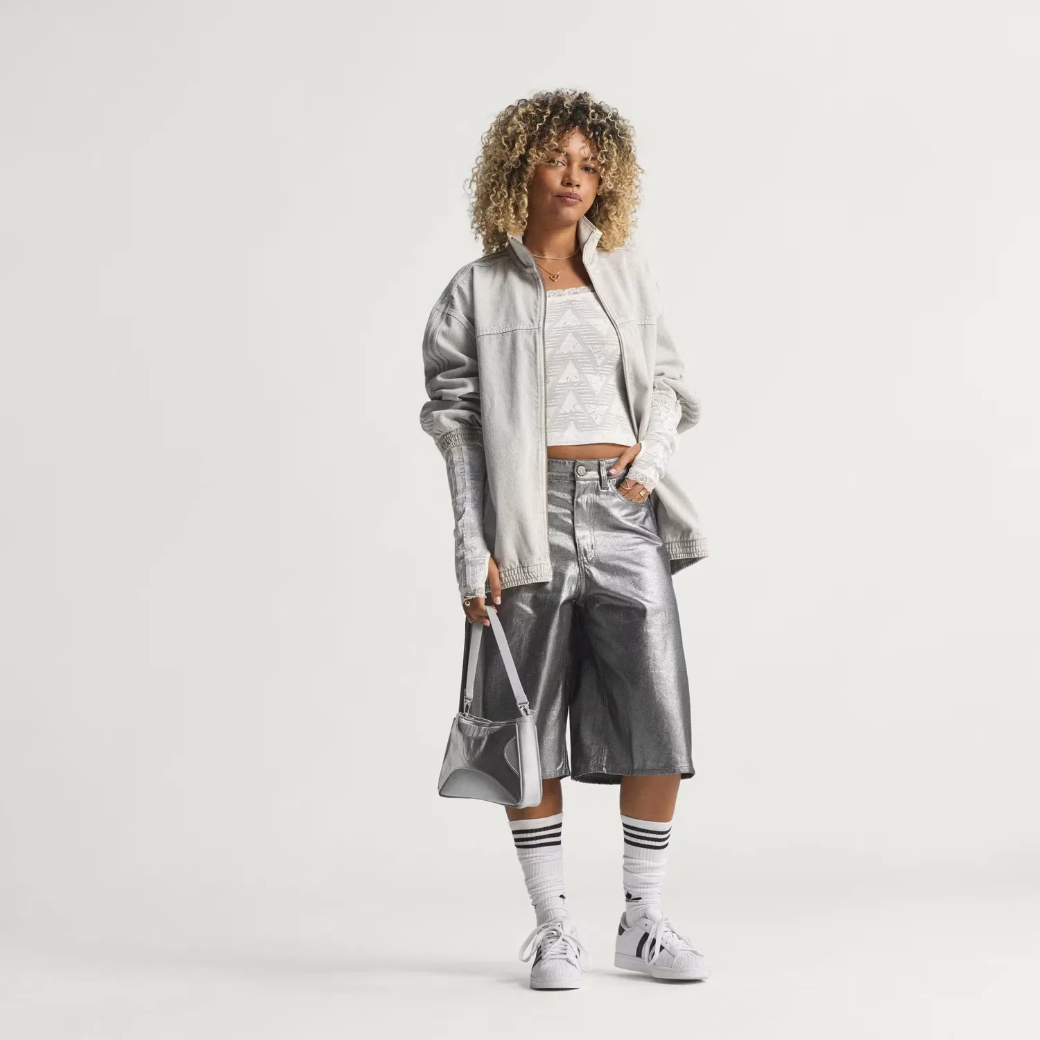 Женская джинсовая олимпийка на молнии Firebird Adilenium Adidas Originals, светло-серый деним — фото 3
