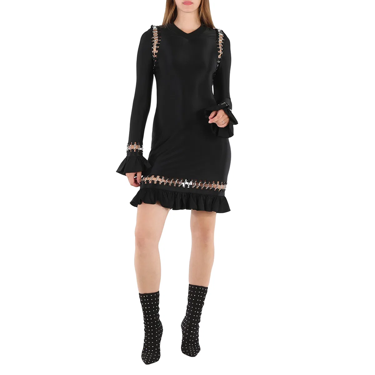 Платье мини из стрейч-джерси с кольцами Ladies Black Ring Pierced Stretch Jersey Mini Dress Burberry, Black