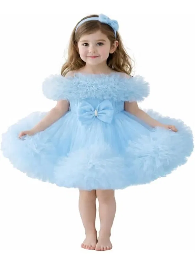 Платье с бантом и открытыми плечами Daddy'S Angel, голубое