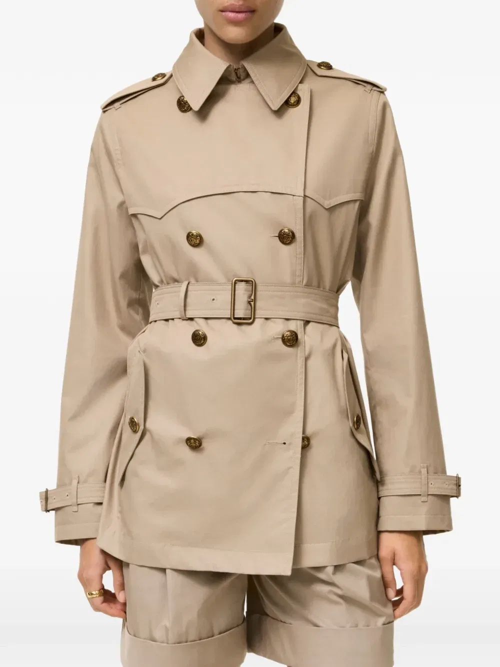 Короткий тропический габардиновый тренч Foxfield Burberry, бежевый — фото 4