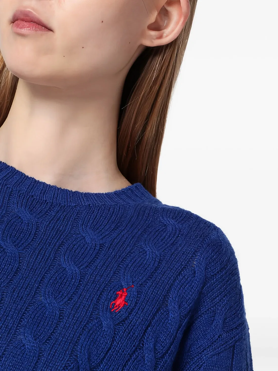 Пуловер из мягкой пряжи с косичками Polo Ralph Lauren, темно-синий — фото 2