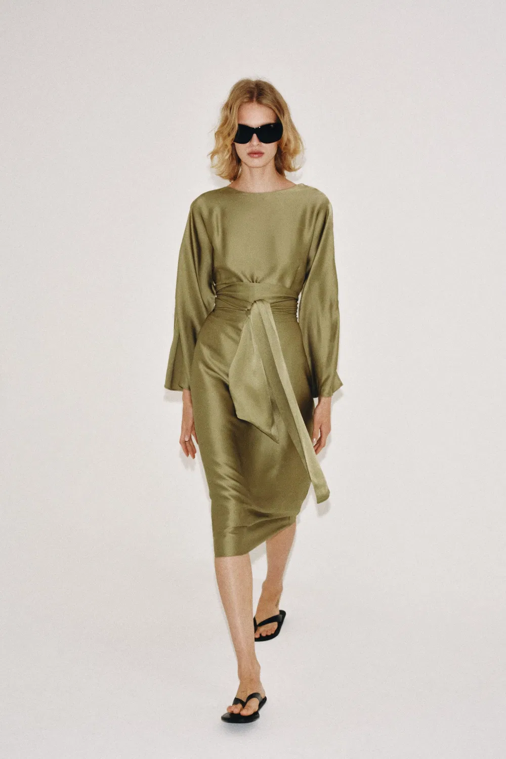 Атласное платье миди из коллекции ZW ZARA, Olive green