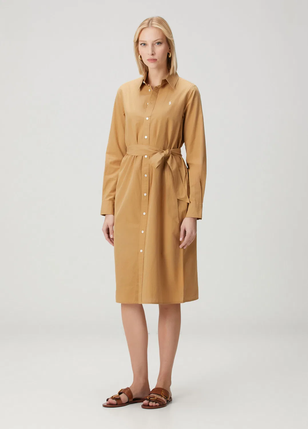 Платье-рубашка миди Polo Ralph Lauren, Camel — фото 3