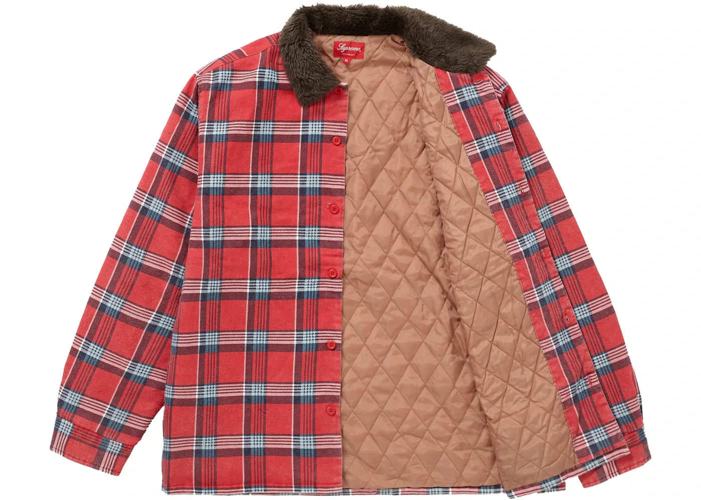 Мужская фланелевая рубашка с воротником из искусственного меха Supreme, Red — фото 2