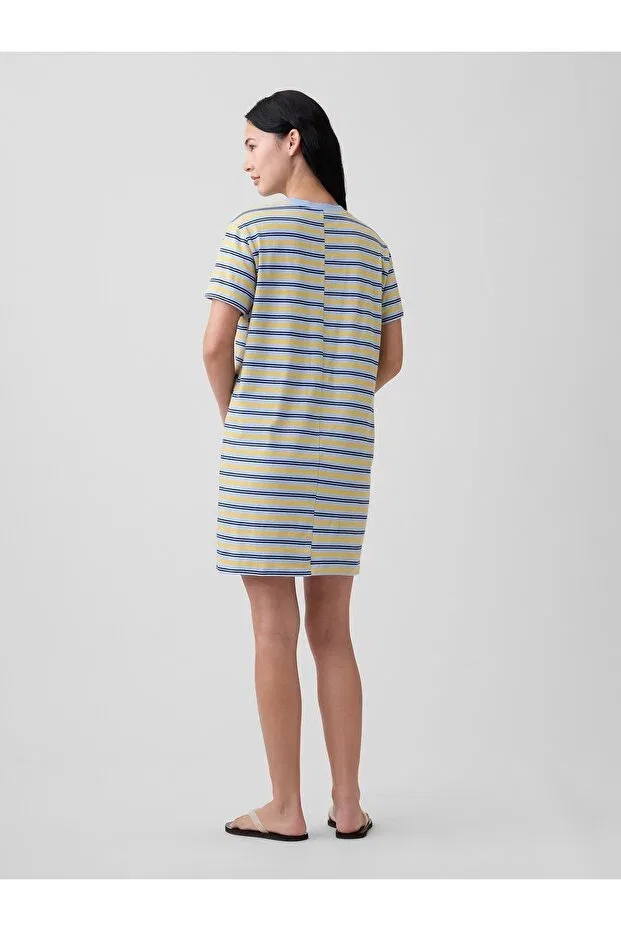 Женское платье-футболка мини с принтом в полоску Gap, Yellow-002 — фото 4