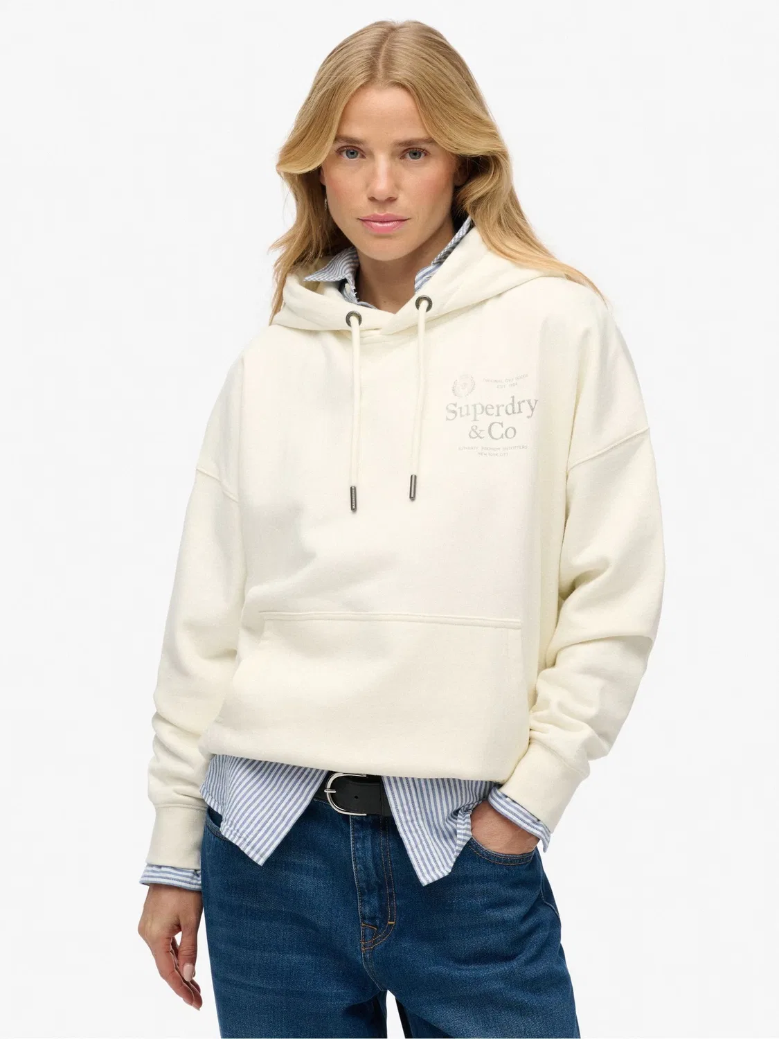 Худи оверсайз Superdry Luxe Casual Relaxed, кремовый — фото 2