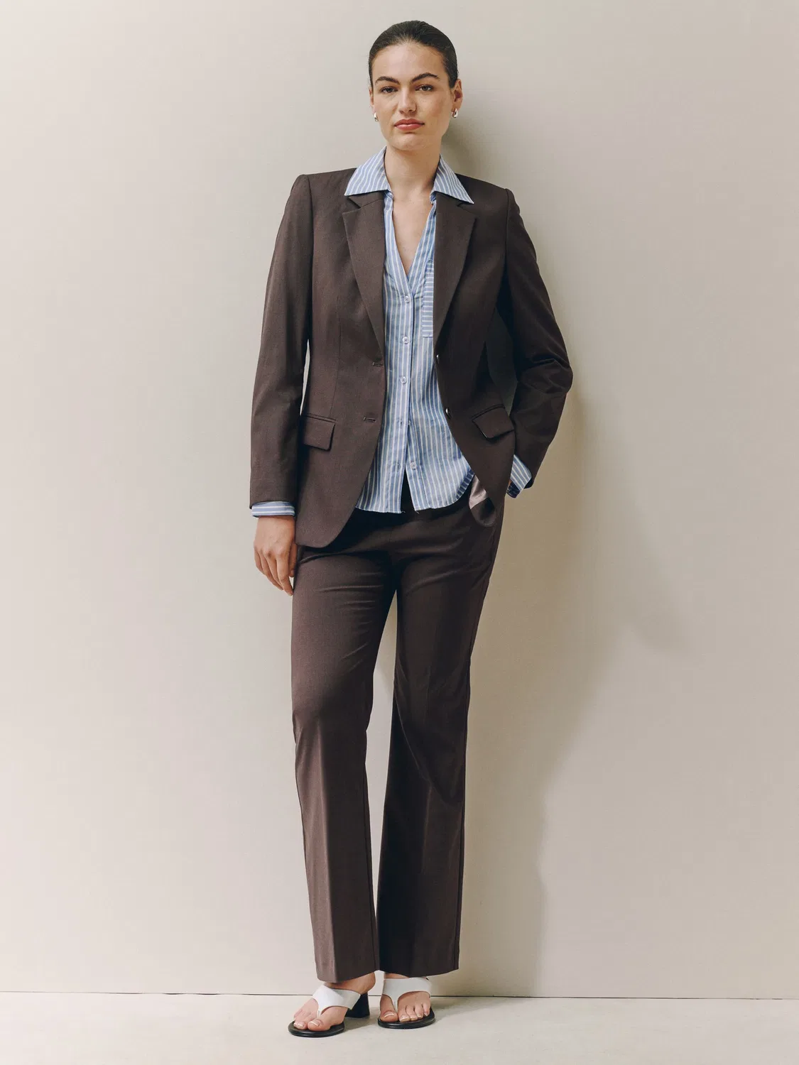 Блейзер приталенный однобортный Tailored Single Breasted Blazer Next, шоколадно-коричневый — фото 2
