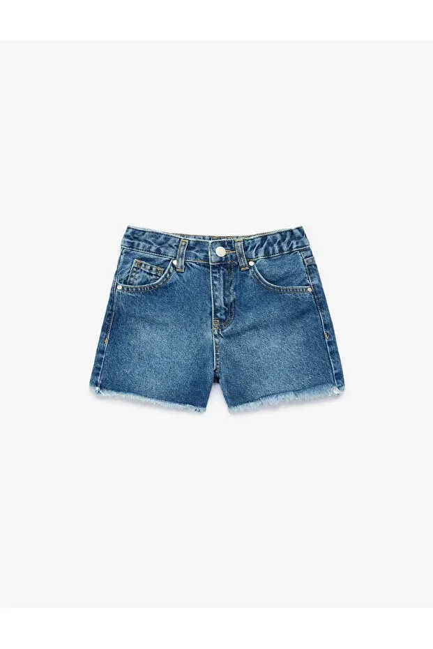Детские шорты для девочек хлопковые Tasseled cuffed cotton jean indigo girls' shorts 6skg40043ad Koton, Middle Indigo — фото 3