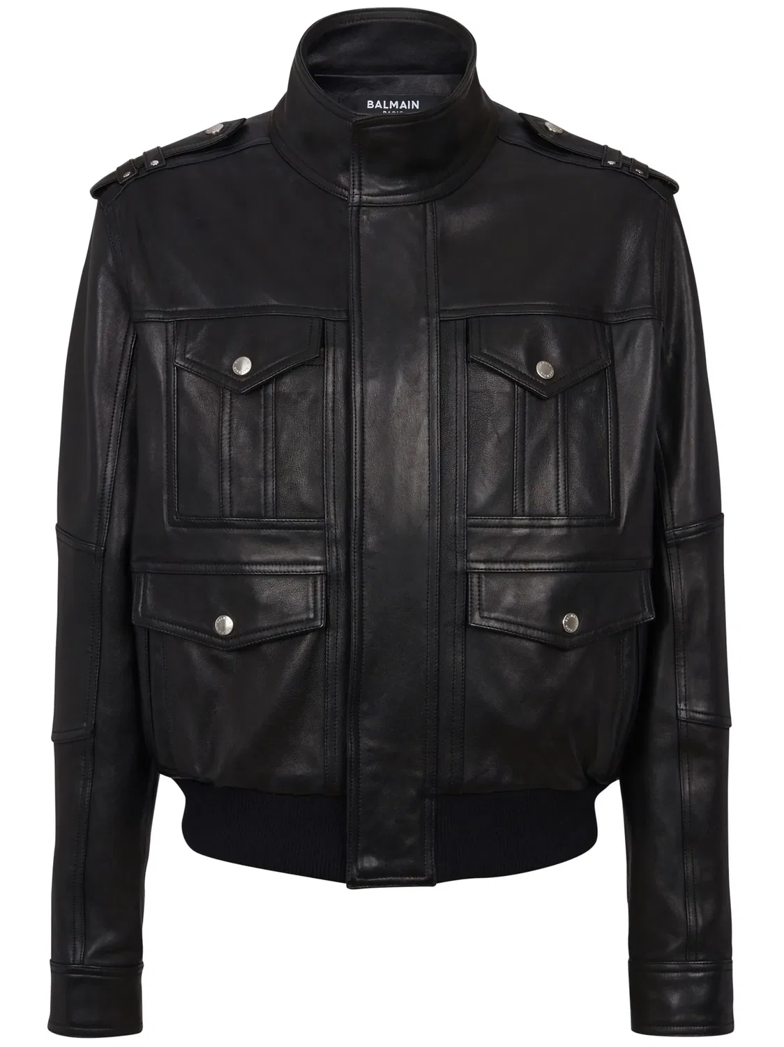 Кожаная куртка из кожи ягненка, черная Balmain, черный
