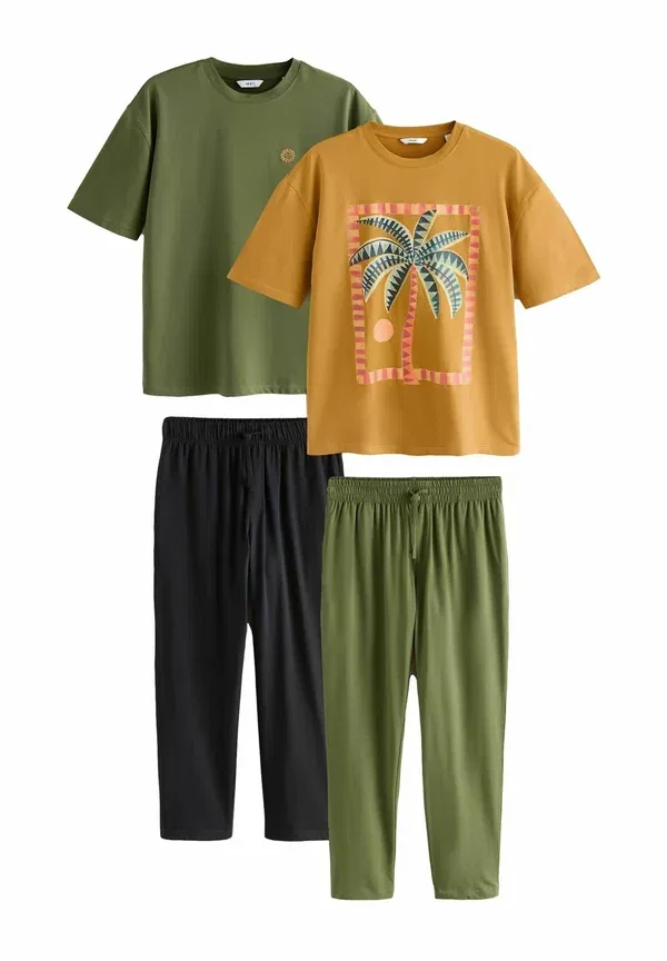 Комплект пижамы из 2 предметов с коротким рукавом, хлопок, Regular fit - graphic sleeve set 2 pack, Next, Зеленый, Оранжевый