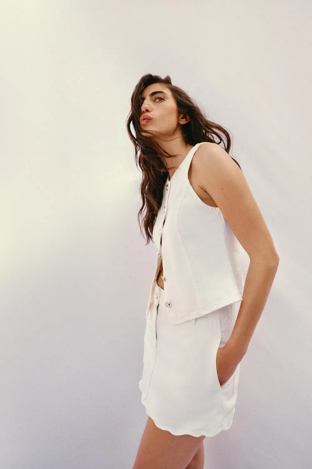 Джинсовая юбка-шорты Z1975 с волнистым краем ZARA, White — фото 4