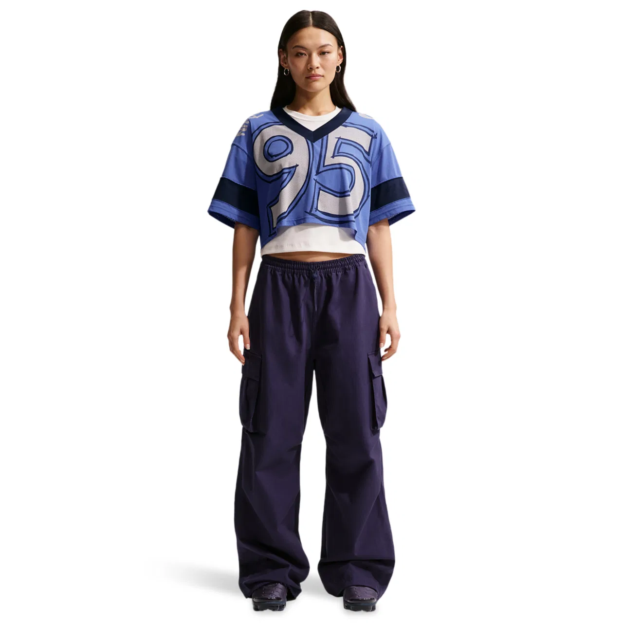 Женская джерси Nike NSW Cropped Jersey, цвет Midnight Navy/Lt Medium Blue/Chalk — фото 3