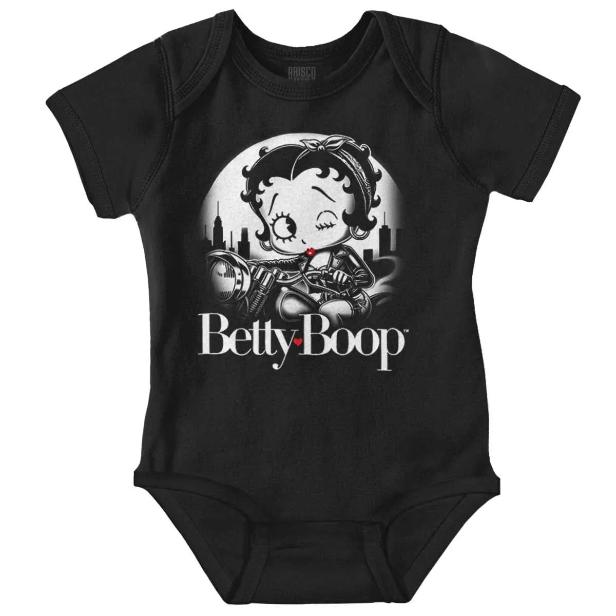 Детское боди для девочек с принтом Retro Betty Boop Biker Cartoon Wink Brisco Brands, Black