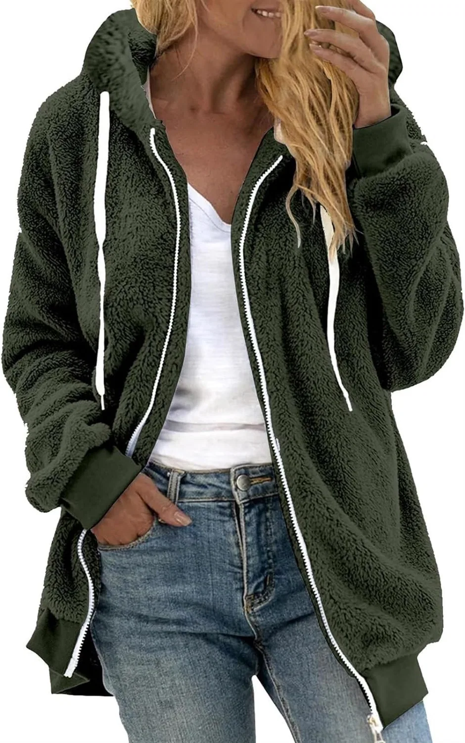 Женское пальто с капюшоном, оверсайз, с длинным рукавом, Army Green