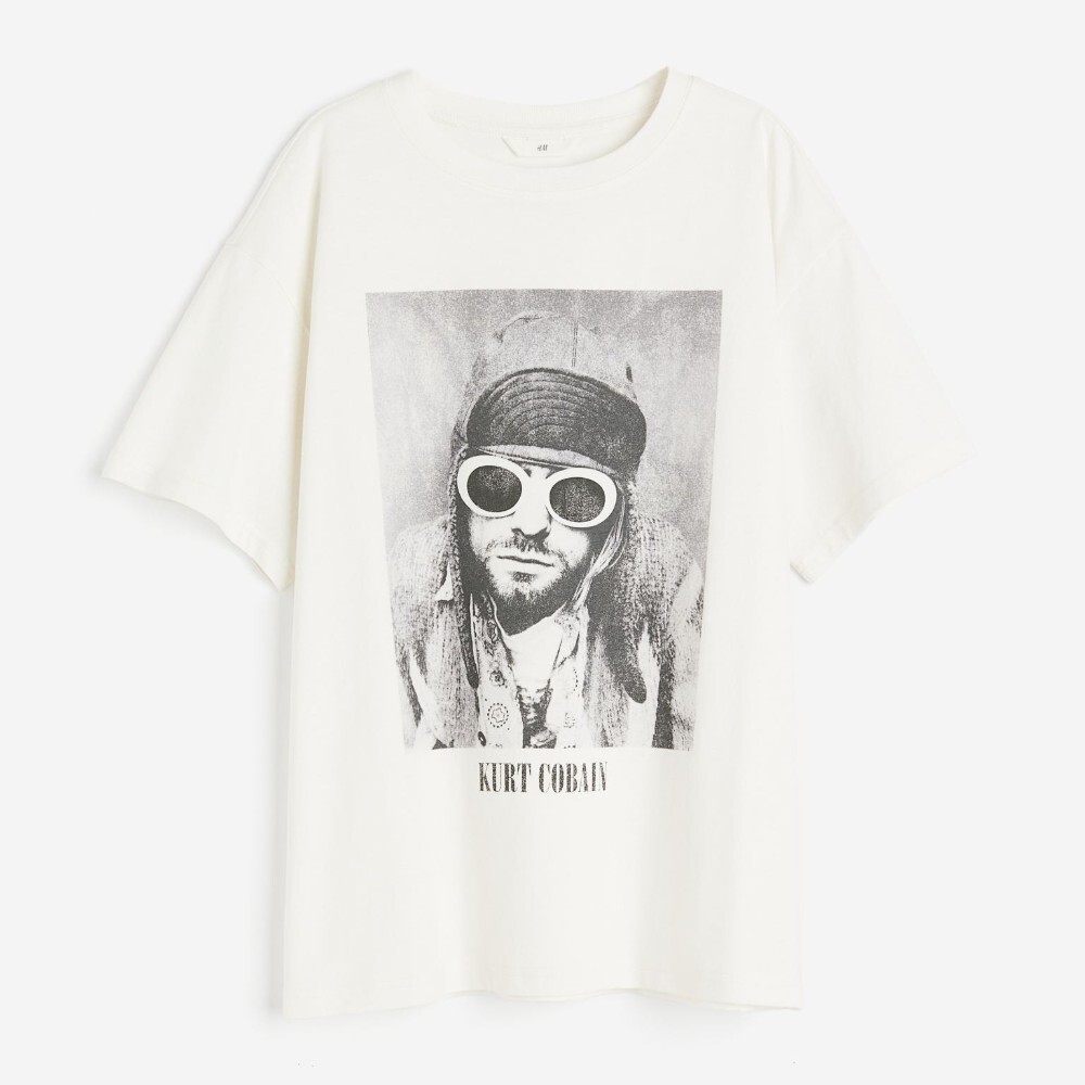 

Футболка H&M Printed Kurt Cobain, кремовый