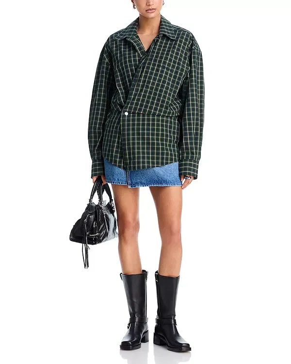 Женское платье-трапеция с принтом Pre Styled Mini Wrap Dress Alexander Wang, Green/Navy — фото 2