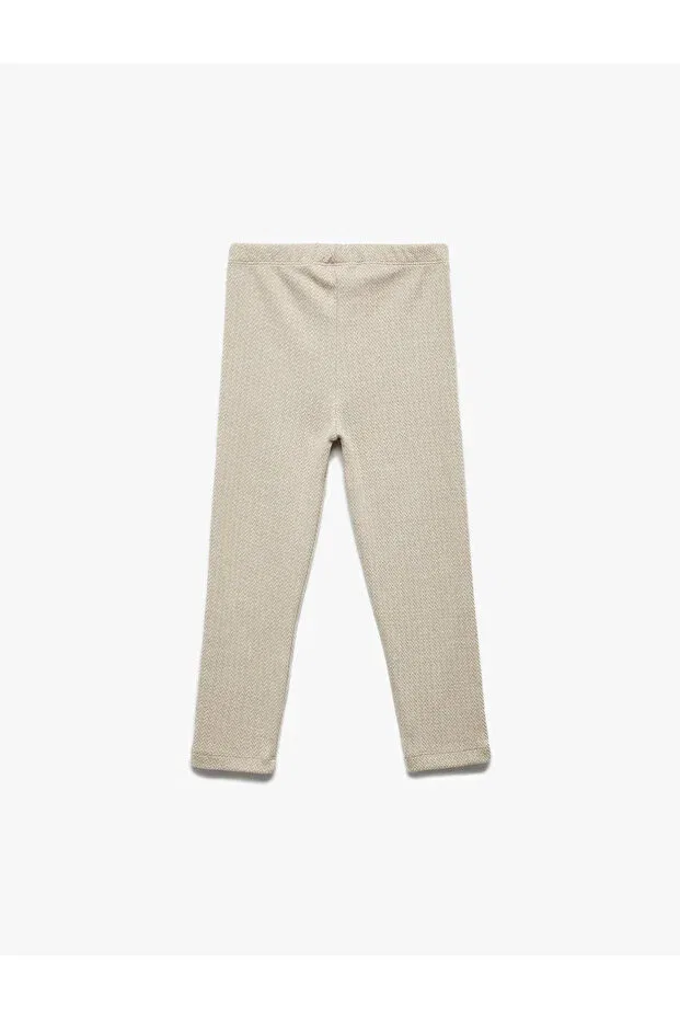 Детские леггинсы для девочек с принтом Button detailed houndstooth patterned long leggings with elastic waist Koton, Ecru — фото 2