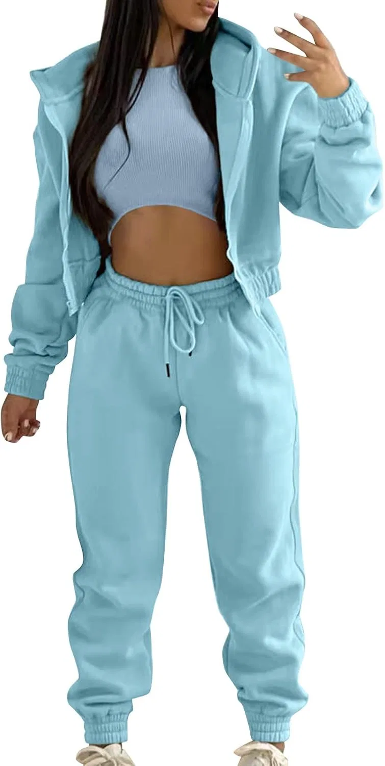 Женский спортивный комплект из худи и брюк, с карманами, Y2K Fleece Track Suit, #A02-blue
