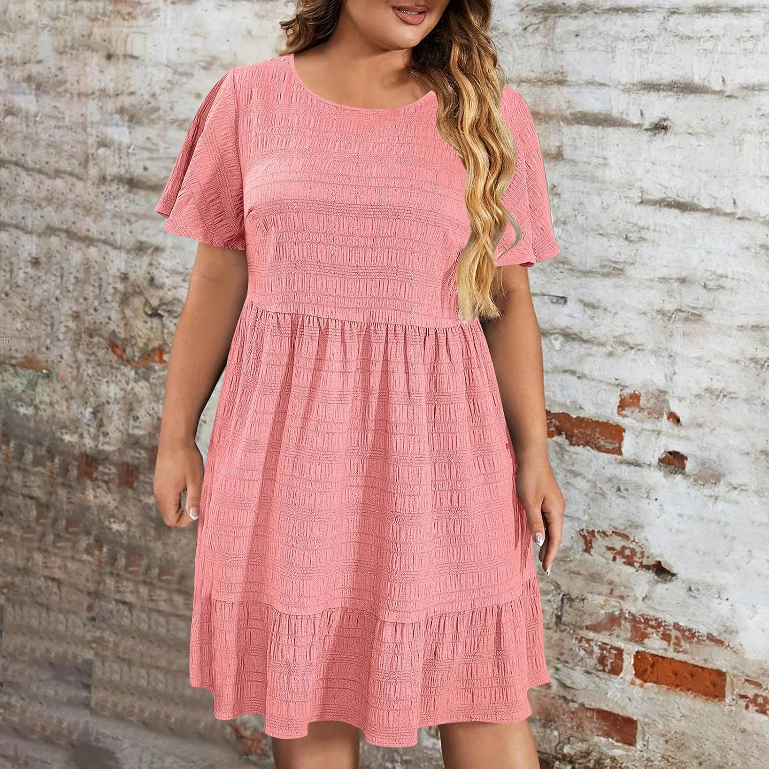 Женское пляжное платье с воланами богемное Plus Size, Pink — фото 2