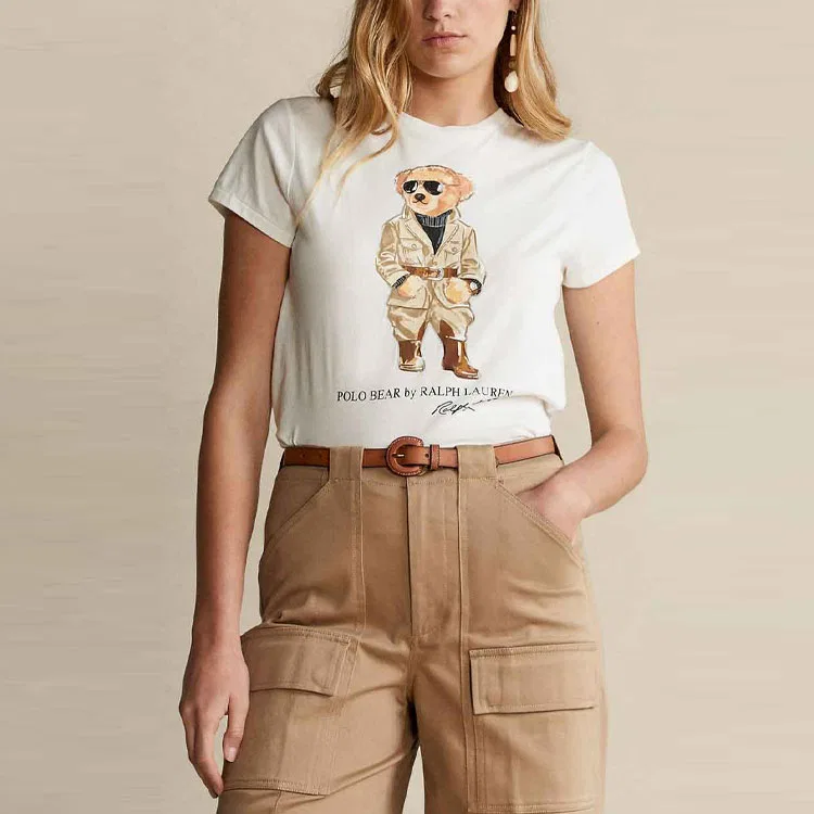 Женская футболка с принтом в стиле хип-хоп, белая, Polo Ralph Lauren — фото 3