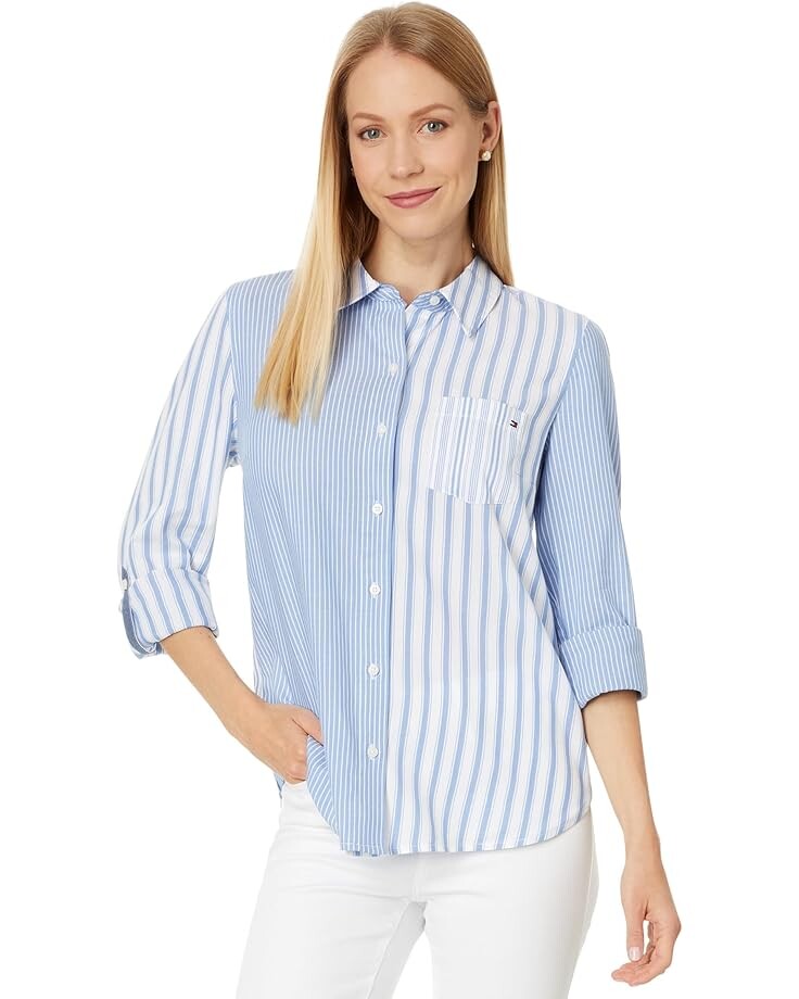 

Рубашка Tommy Hilfiger Stripe Roll Tab, цвет Blue/Bright White