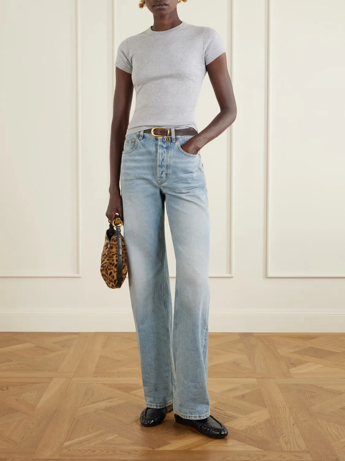 Укороченная трикотажная футболка Saint Laurent, серый — фото 2