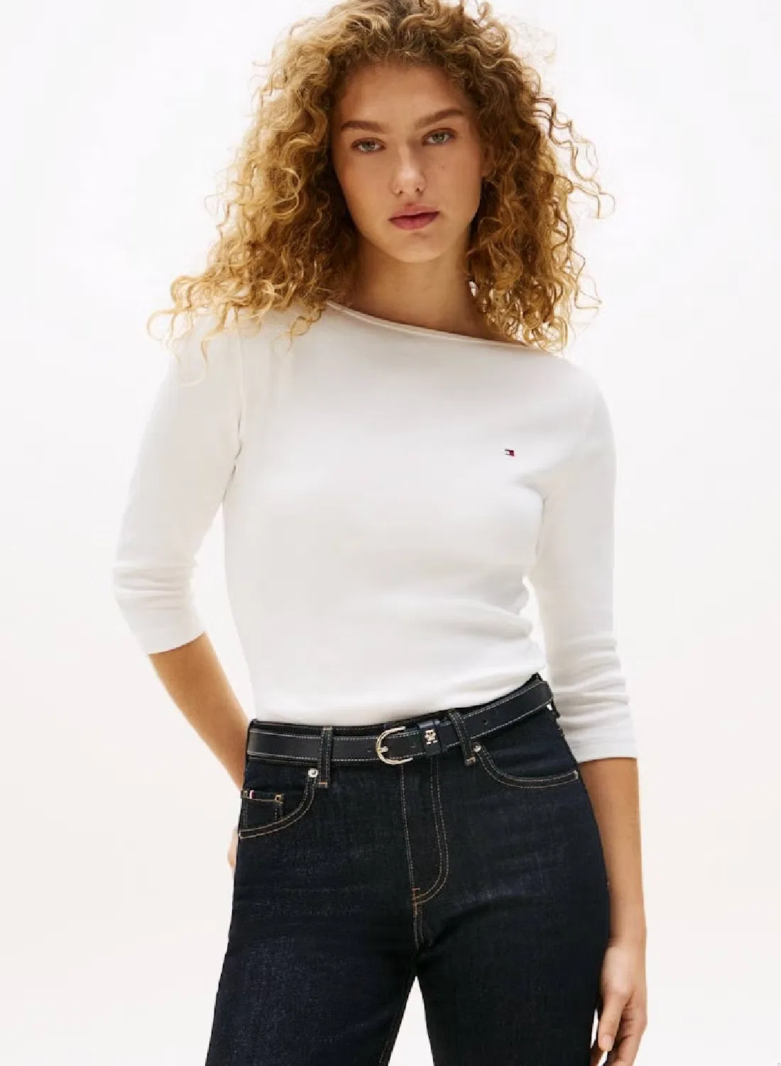 Футболка с лодочным вырезом и рукавом три четверти Tommy Hilfiger, экрю