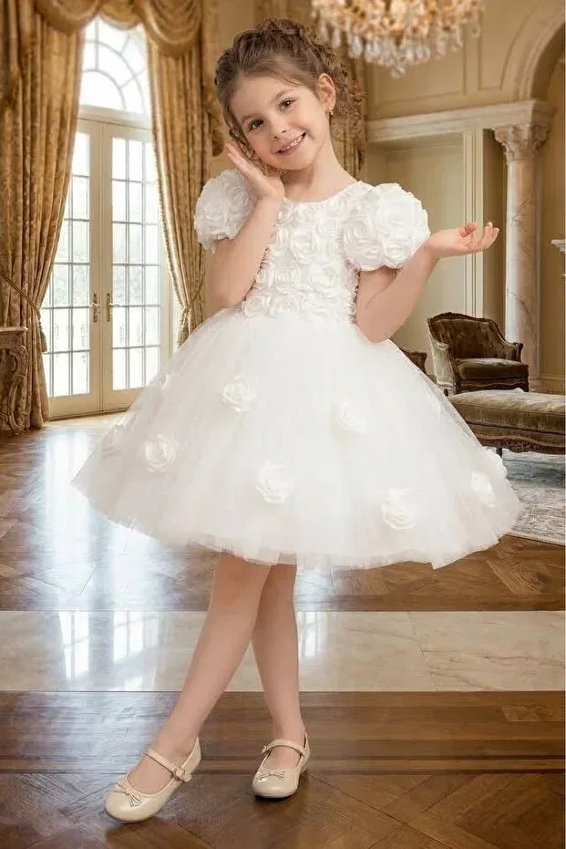 Детское платье для девочек из фатина Rosali lase detail girls tutu evening dress m00803 Mnk Baby&Kids, White — фото 3