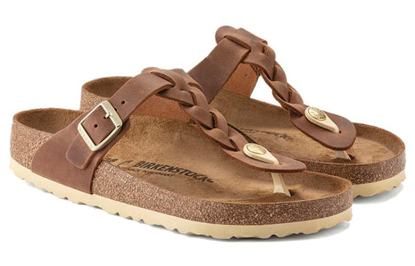 Тапочки gizeh braided waxy leather narrow fit sandals 'cognac' Birkenstock, коричневый — фото 3