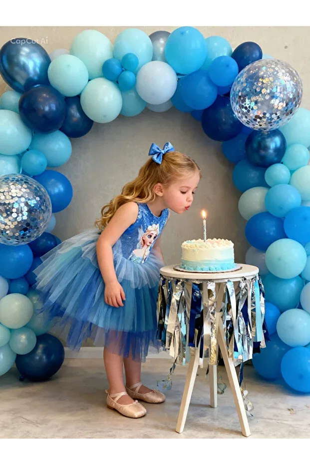 Детское платье для девочек с принтом Tutu with buckle printed fluffy elsa Lunas Tekstil, Blue