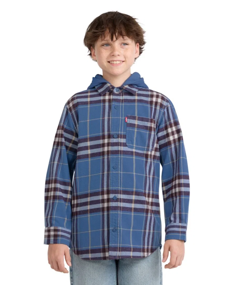 Детская фланелевая рубашка с капюшоном, с длинным рукавом Levi's, Moonlight Blue