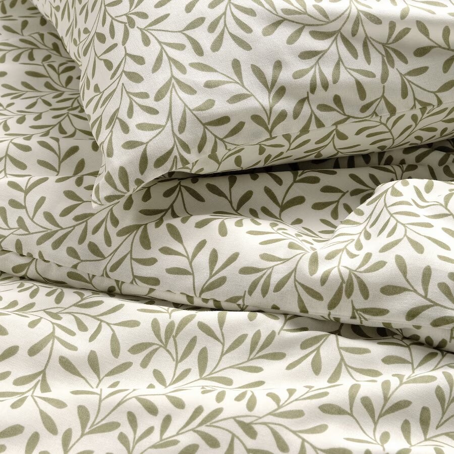 Комплект постельного белья Ikea Sorgmantel, 3 предмета, 240x220/50x60 см, бело-зеленый — фото 4
